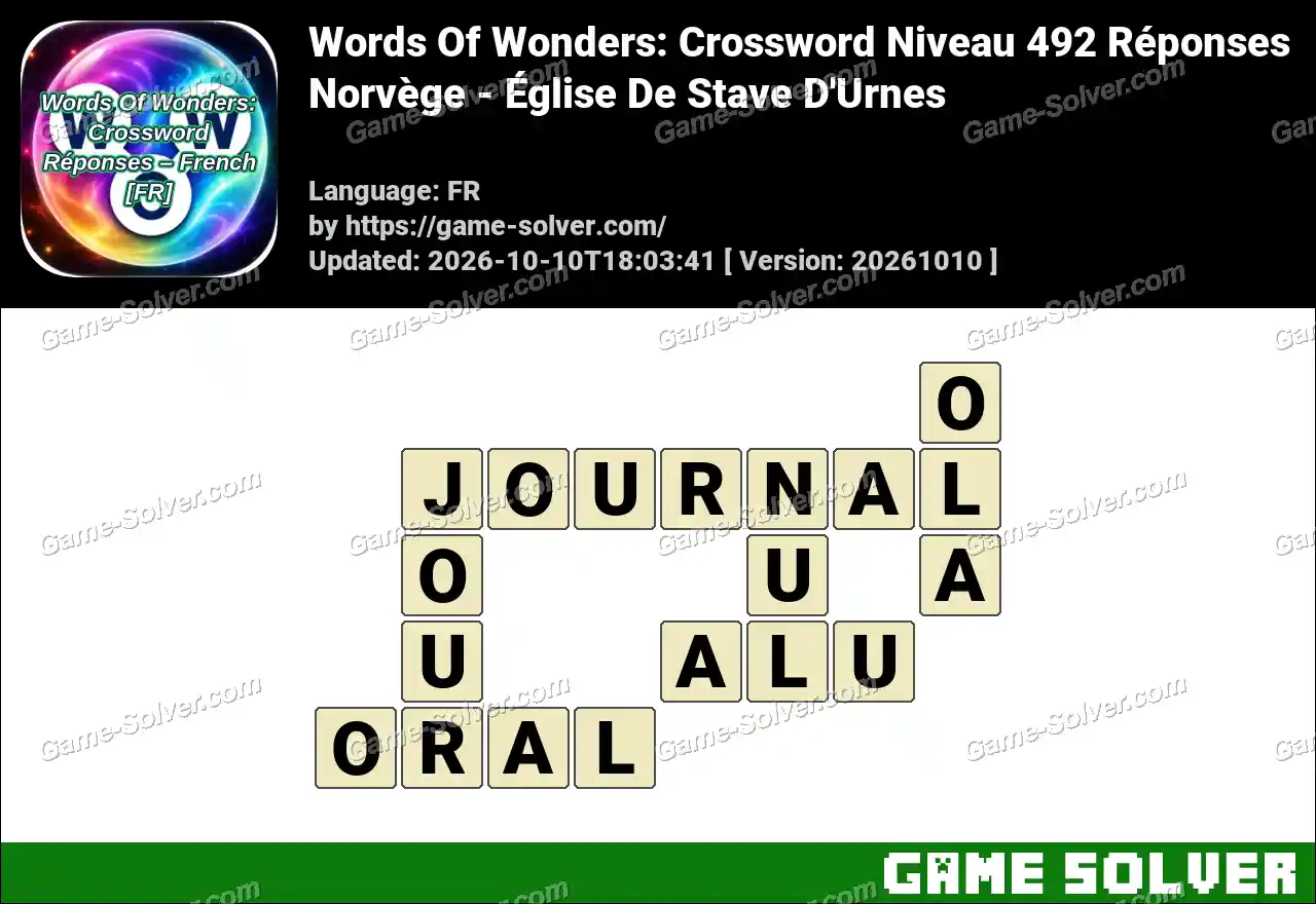 Words Of Wonders: Crossword Niveau 492 Réponses – Norvège – Église De Stave D’Urnes
